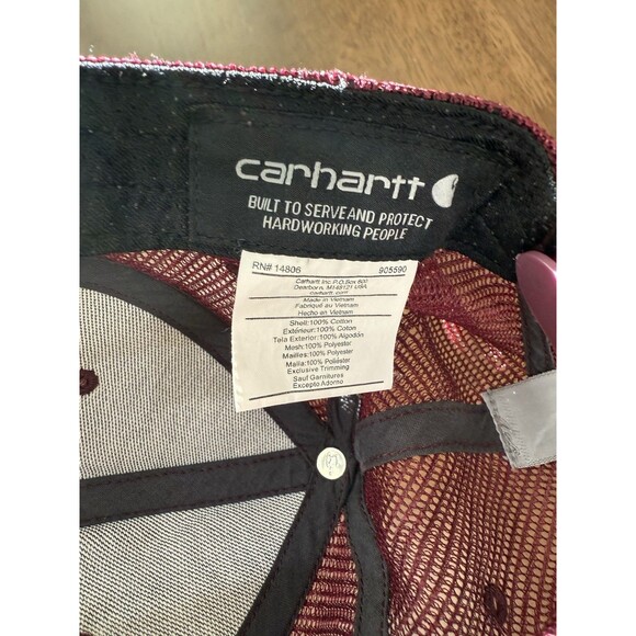 Carhartt Mesh Back Trucker Hat Burgundy Snapback Cap One Size Cotton SP22 - Picture 5 of 8